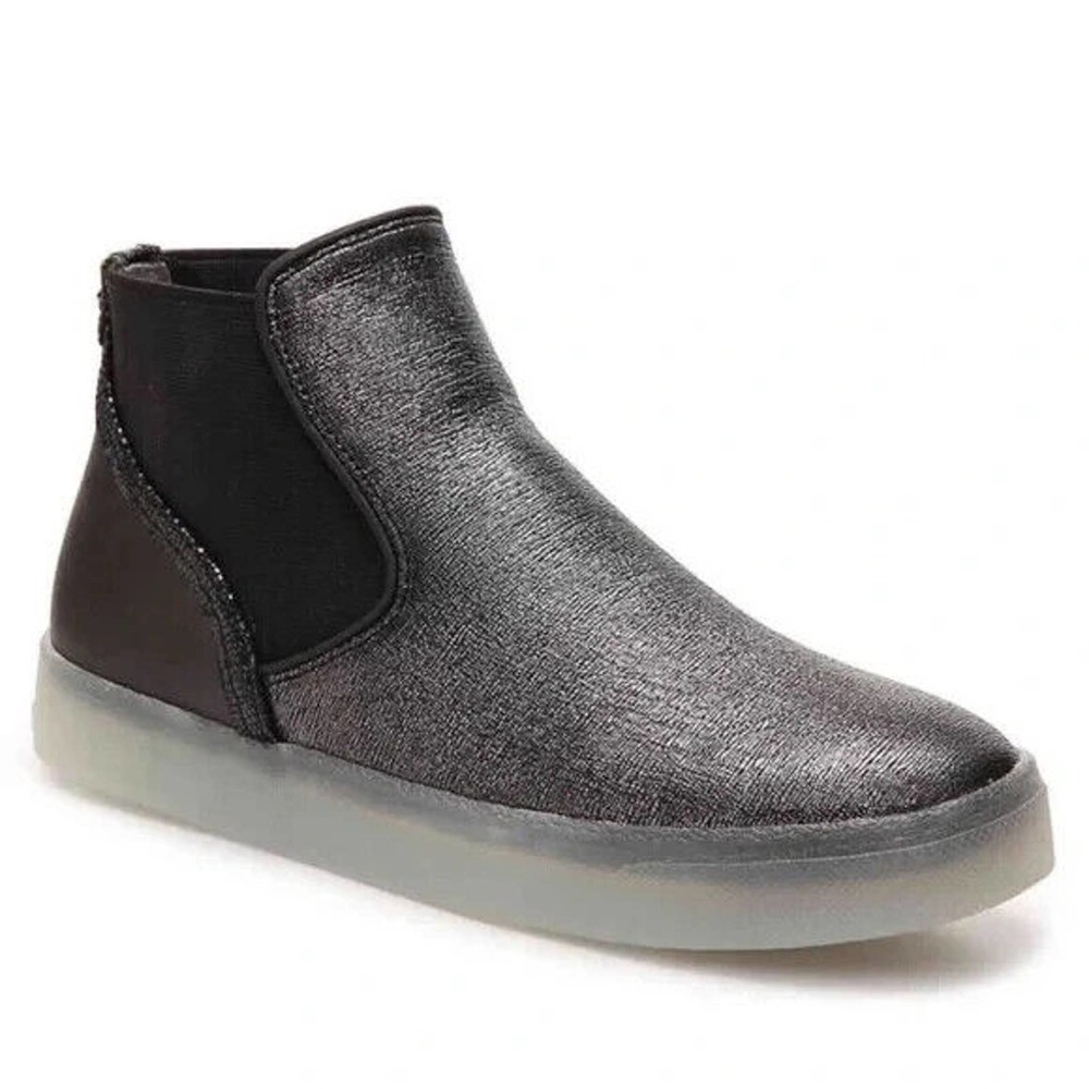 Sam Edelman Margot Pewter Leather High Top Sneaker Pull On Ankle Bootie Boot 7.5